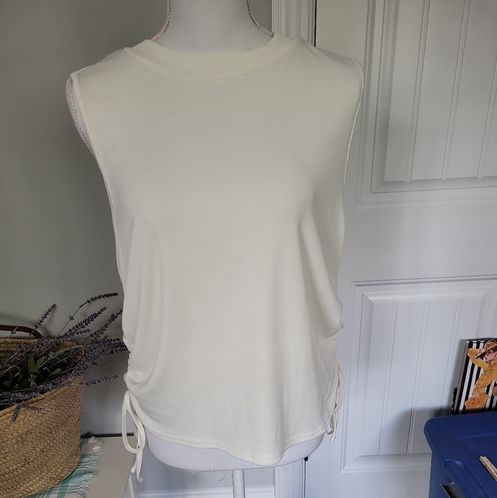 Shein Sleeveless White Tie Scrunch Top